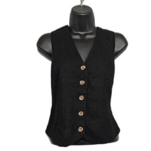 NWT J. Crew Linen Vest Women's Size 8 Textured Black Preppy Western Lagenlook